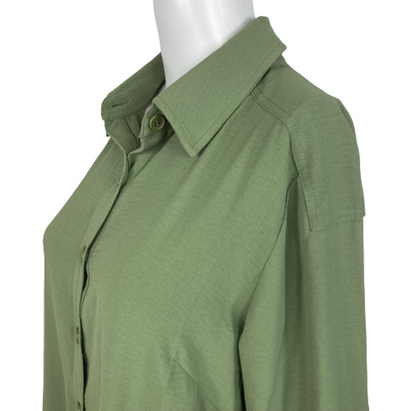Linea By Louis Dell'Olio Shirt Womens Sz XS‎ Olive Knit Pocket Button Up Blouse - Picture 2 of 11